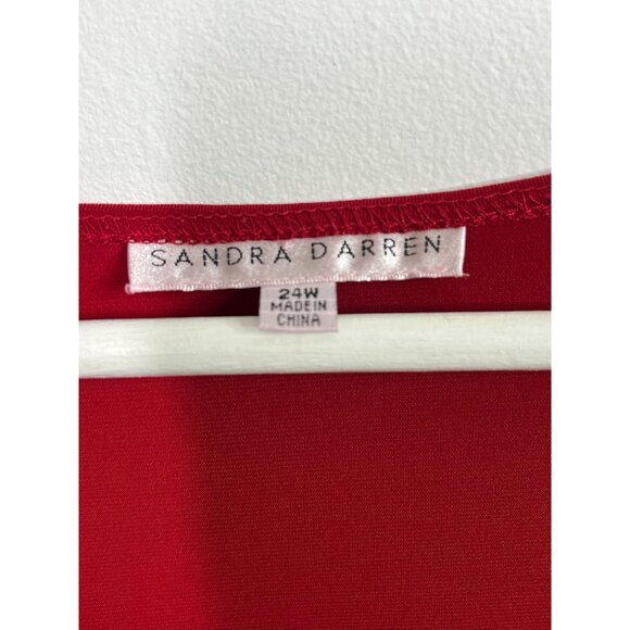 Sandra Darren Plus Size 24W Red Faux Wrap Blouse Womens 3/4 Sleeve Stretch Top - Picture 6 of 12